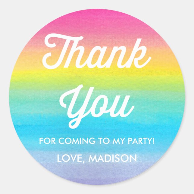 Adesivo Festa do arco-íris da Watercolor Muito Obrigado (Frente)