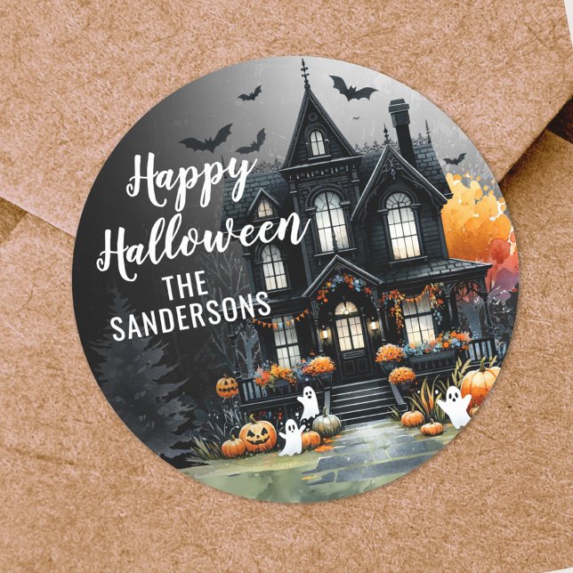 Adesivo Festa Feliz de Halloween (Happy Halloween Party Classic Round Sticker)