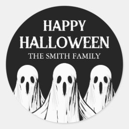 Adesivo Festa Feliz de Halloween fantasma preto e branco