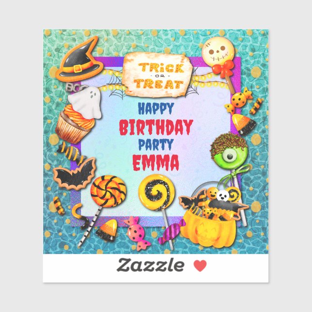 Adesivo Festa feliz do Dia das Bruxas cheia de truques ou  (Folha)