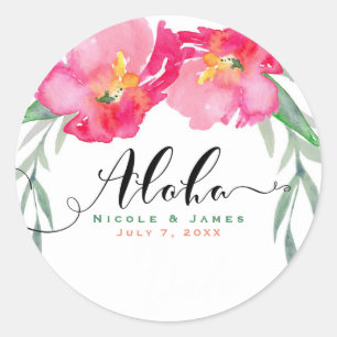 Adesivo Festa Floral de Folha Verde Tropical Rosa Aloha