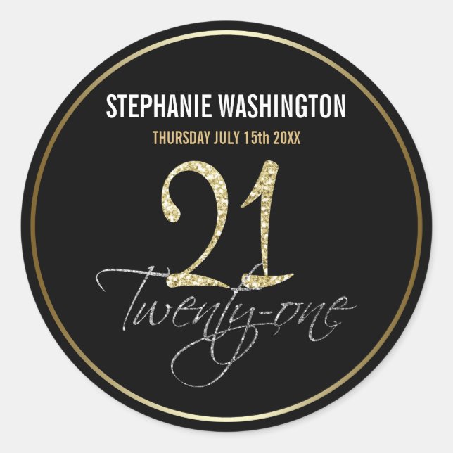 Adesivo Festa Formal de Prata, Preto e Dourado aniversário (Frente)