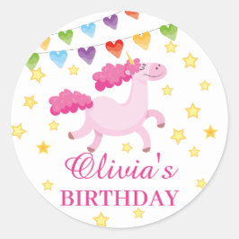 Adesivo Festa Mágica de Nascimento Cinza do Unicórnio Rosa