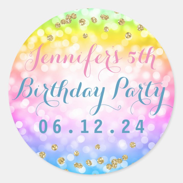 Adesivo Festa Magnética do Aniversário de criança Rainbow  (Frente)