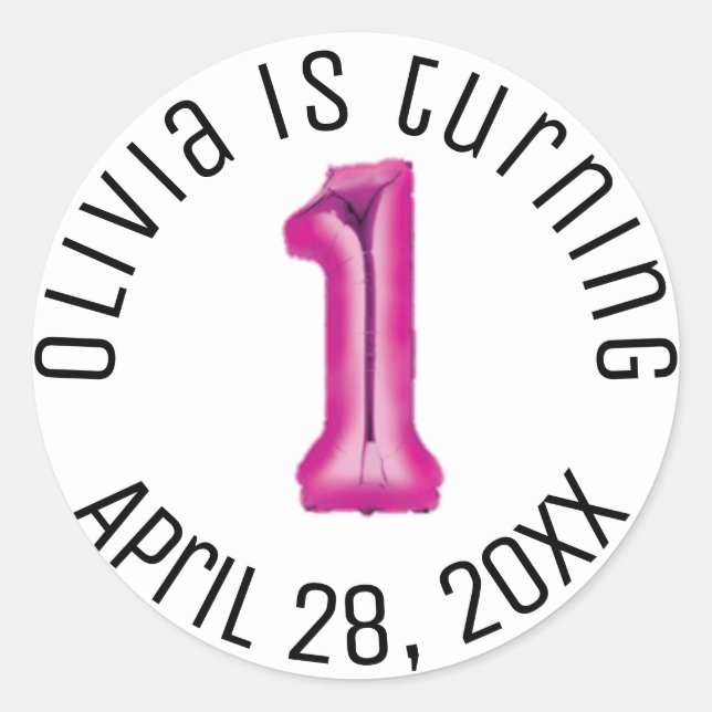 Adesivo Festa Moderna de Aniversário da Primeira Rapariga  (Frente)