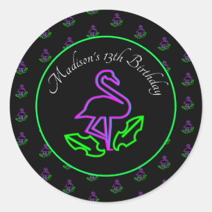 Adesivo Festa Neon Flamingo Brilho Tropical Rosa Favor