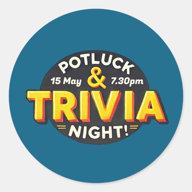 Adesivo Festa noturna de Potluck Trivia se reúnem (Frente)