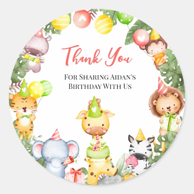 Adesivo Festa Para Crianças Safari Obrigado (Frente)