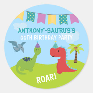 Adesivo Festa Personalizada de Dinossauro Fofa