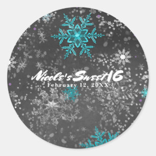 Adesivo Festa Personalizada de Inverno Teal e Roxo Giz