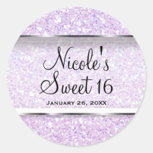 Adesivo Festa Personalizada Sweet 16 Brilho Roxo Favor