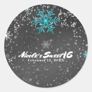 Adesivo Festa Personalizada Teal & Purple Giz de Inverno