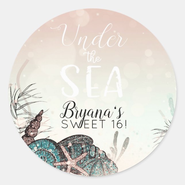 Adesivo Festa Pink Under the Sea Shells Beach Sweet 16 (Frente)