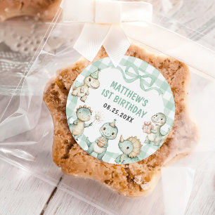 Adesivo Festa primeiro aniversario de Dinossaur Blue Gingh