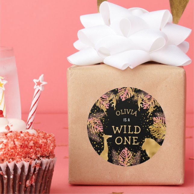 Adesivo Festa primeiro aniversario Rosa Dourada Safari Pre (Festa)