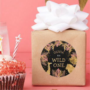 Adesivo Festa primeiro aniversario Rosa Dourada Safari Pre