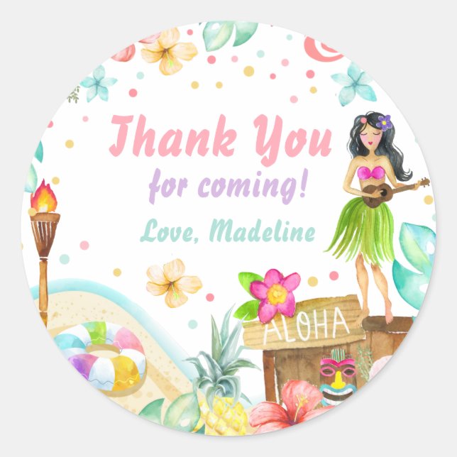 Adesivo Festa Tropical de Aniversário Luau Havaiano Pastel (Frente)