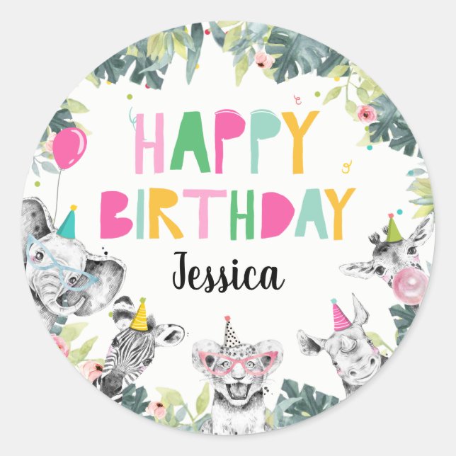 Adesivo Festas de animais Safari Festa de aniversário C (Frente)