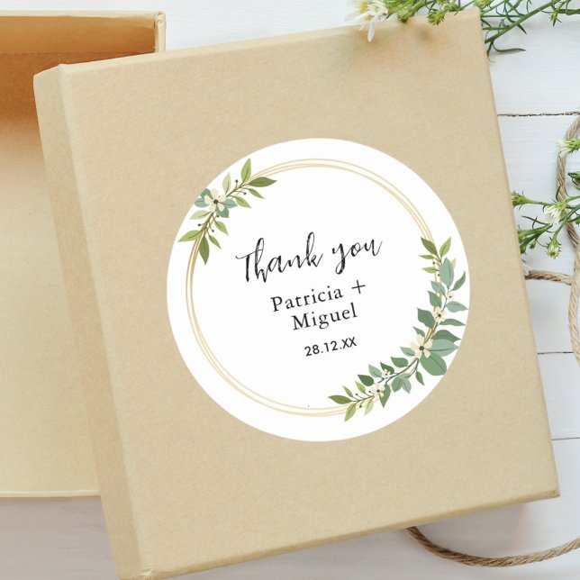 Adesivo Festas de Casamento Rústicas com Flores Silvestres (Rustic wildflower sticker adds green foliage charm to wedding thank you favors.)