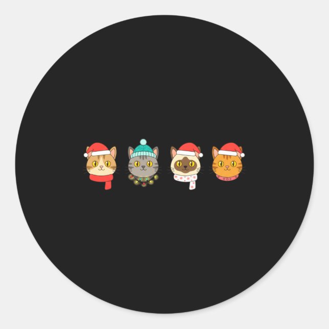 Adesivo Festive Cat Lineup, Holiday Cat Art Cat Lovers, Ca (Frente)