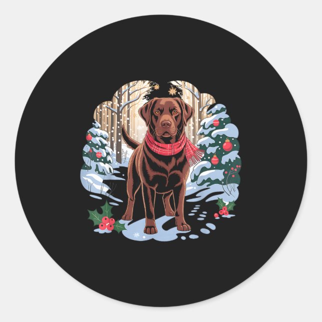 Adesivo Festive Chocolate Lab In Snowy Forest Winter Xmas  (Frente)