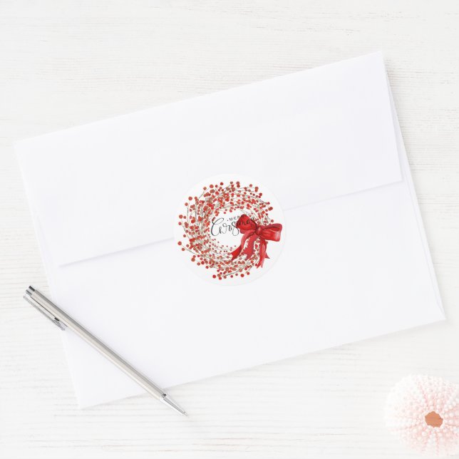 Adesivo Festive Classic Red Berry Wreath Merry Christmas  (Envelope)