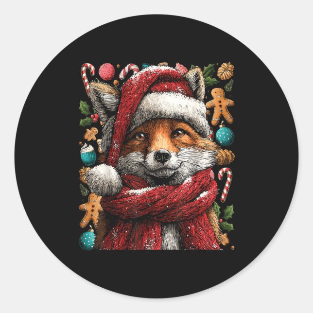 Adesivo Festive Fox With Snow Santa Hat Winter Christmas A (Frente)
