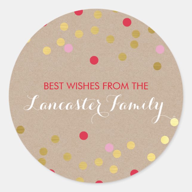 Adesivo FESTIVE HOLIDAY SEAL confetti padrão kraft de ouro (Frente)