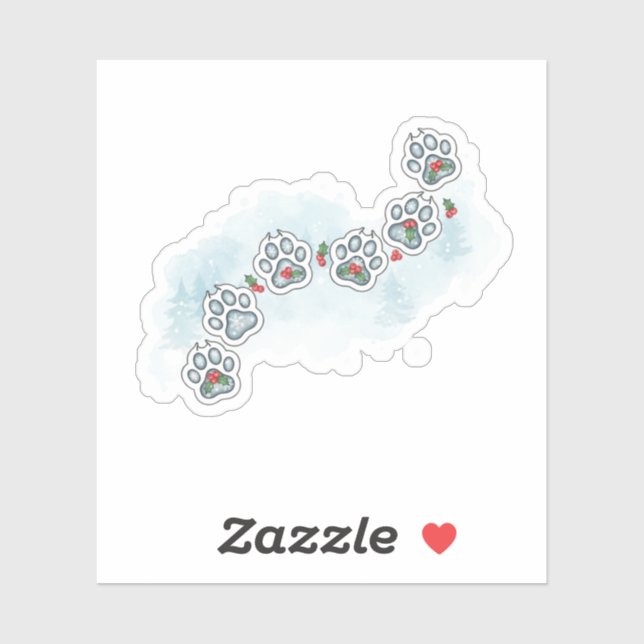 Adesivo Festive Paw Prints Christmas Holly & Snowflake  (Folha)