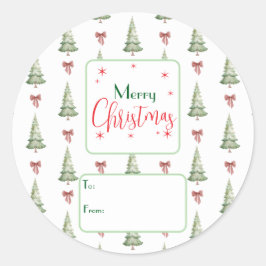 Adesivo Festive Red Green Script Tree Bow To From Sticker
