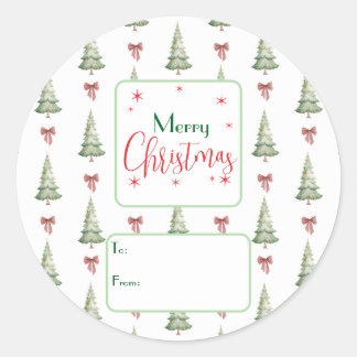 Adesivo Festive Red Green Script Tree Bow To From Sticker