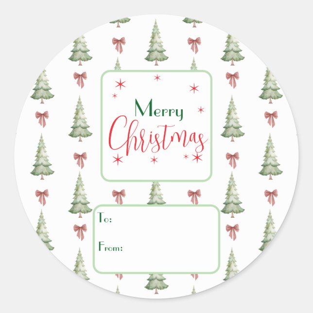 Adesivo Festive Red Green Script Tree Bow To From Sticker (Frente)