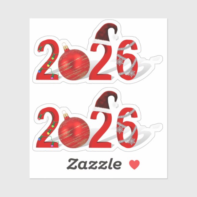Adesivo Festive Red Merry Christmas New Year 2026 (Folha)