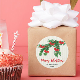 Adesivo Festive Watercolor Greenery Red Bow Christmas