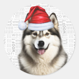 Adesivo Festivo Alaskan Malamute Woof Word Art Natal