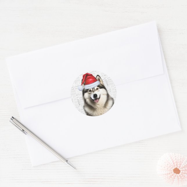 Adesivo Festivo Alaskan Malamute Woof Word Art Natal (Envelope)