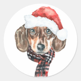 Adesivo Festivo Aquarela Papais noeis Dachshund Natal