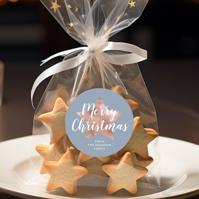 Adesivo Festivo Azul Feliz Natal (Festive Blue Merry Christmas Classic Round Sticker)