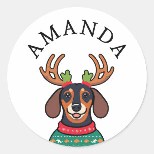 Adesivo Festivo Black Dachshund Nome de Natal