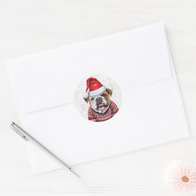 Adesivo Festivo Bulldog e Woof Word Art Natal (Envelope)