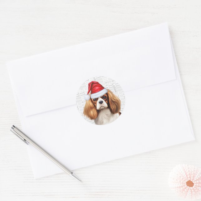 Adesivo Festivo Cavalier Spaniel Dog Woof Art Natal (Envelope)