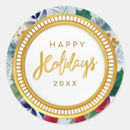 Adesivo Festivo Feliz Feriado Botânico Dourado Sparkle