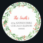 Adesivo Festivo Felry Christmas Wreath Return Endereço<br><div class="desc">Festivo Feliz Natal Wreath Endereço de Devolução. Apresenta verde e groselhas vermelhas. Personalizável com seu texto e excelente como etiqueta de endereço de retorno para a parte traseira dos envelopes nesta temporada de feriados!</div>