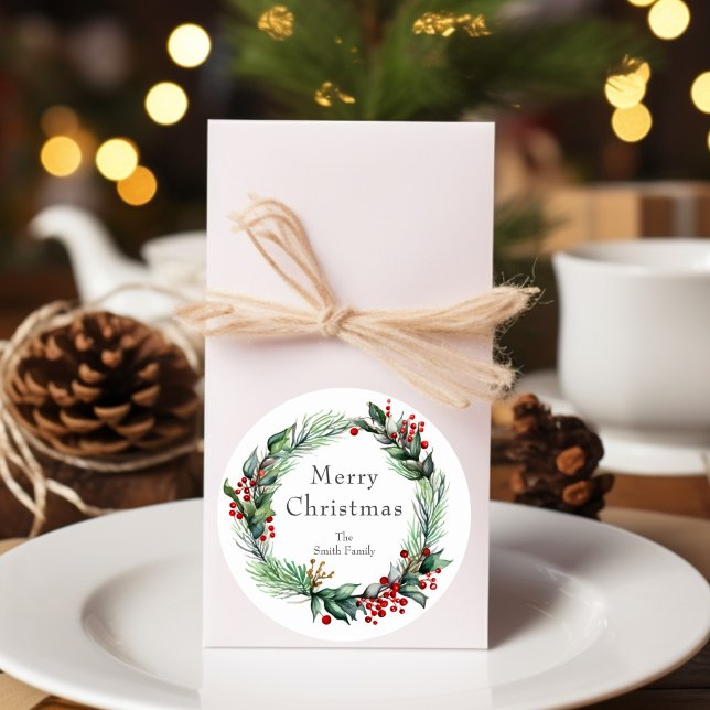 Adesivo Festivo Foliday Berry Wreath com Nome (Criador carregado)