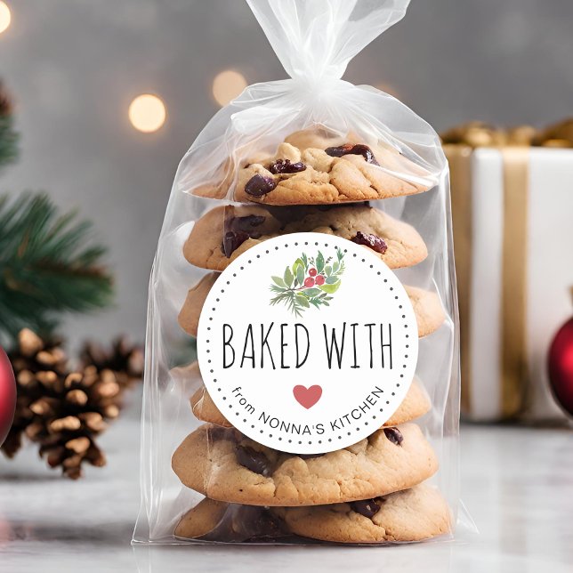 Adesivo Festivo Greenerescência Festiva Feita Com Amor (Festive Holiday Greenery Baked With Love Classic Round Sticker)