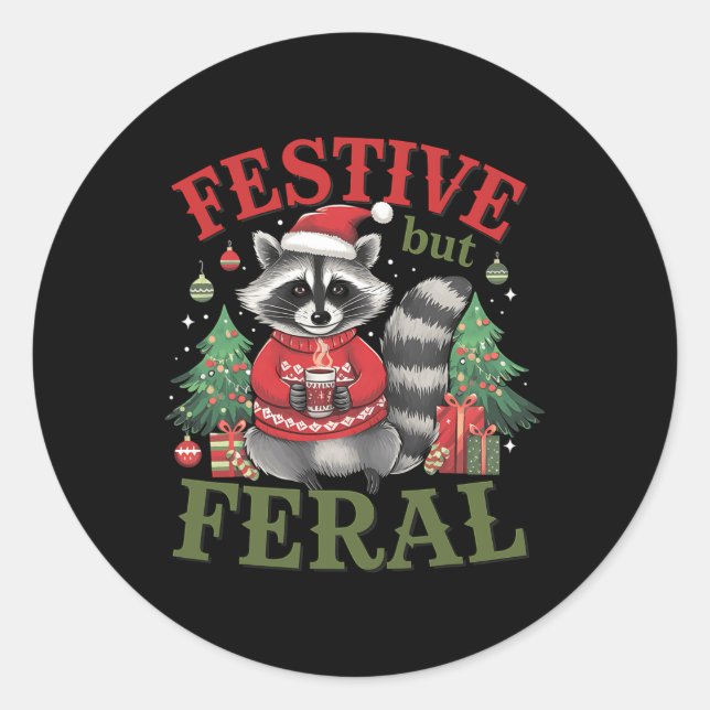 Adesivo Festivo, Mas Feral Raccoon Papais noeis de animais (Frente)