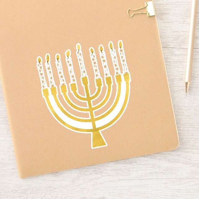 Adesivo Festivo Menorah Hanukkah Celestial Velas Elegante (Notebook)