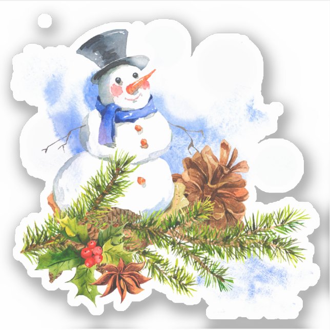 Adesivo Festivo Natal Watercolor Snowman (Frente)