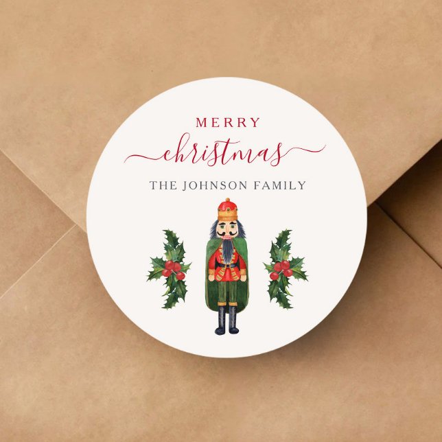 Adesivo Festivo Nutcracker Feliz Natal (Festive Nutcracker Merry Christmas Classic Round Sticker)