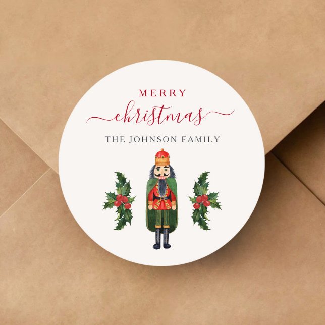 Adesivo Festivo Nutcracker Feliz Natal (Festive Nutcracker Merry Christmas Classic Round Sticker)